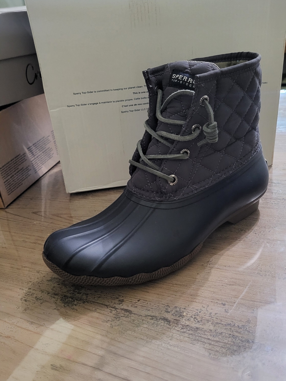 Sperry Quilted Lace-Up Winter Rain Boot - Gray